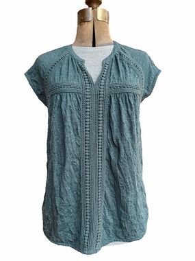 Sundance Romance Textured Short Sleeve Blouse Lace Eyelet